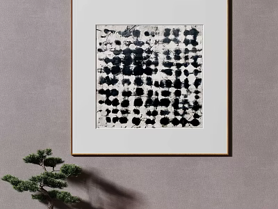 Modern Black And White Abstract Framed Wall Art With Small Decorative Plant 3d model