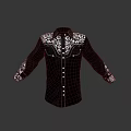 Fashionable Black Shirt With White Floral Patterns On Collar Cuffs And Button Details