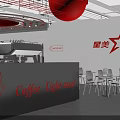 Red Sportswear Store Interior With White Seats And Female Customer Shopping Fitness Apparel