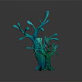 Playful Cartoon Scene With Turquoise And Green Tree Like Creatures On Black Reflective Surface