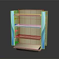 Retail Display Shelf With Multi Tier White Shelves Blue Side Panels And Grid Backboard