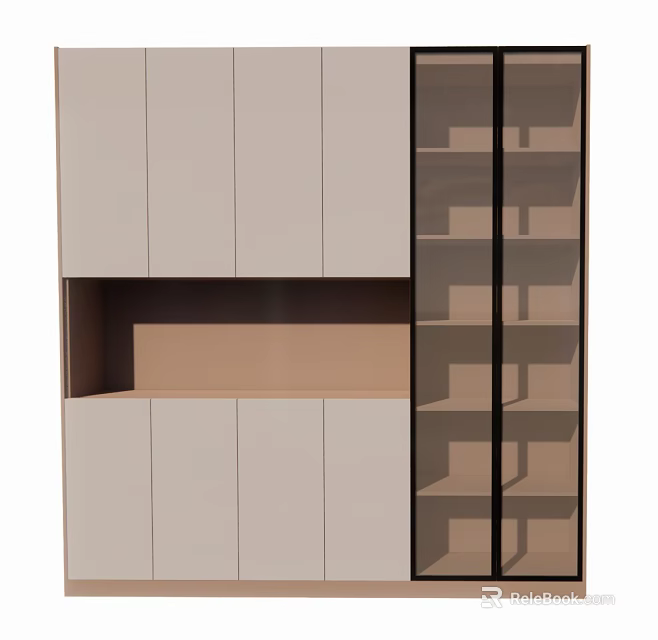 Modern Wine Cabinet With Geometric Pattern And Neutral Tones Storage Design 3d model