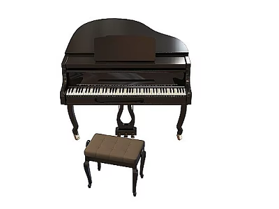 Technology Exhibition Hall Display With Black Piano And Wooden Stool 3d model