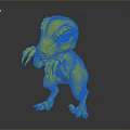 3D Cartoon Dinosaur Character Model Standing With Blue Body Yellow Eyes And Sharp Claws