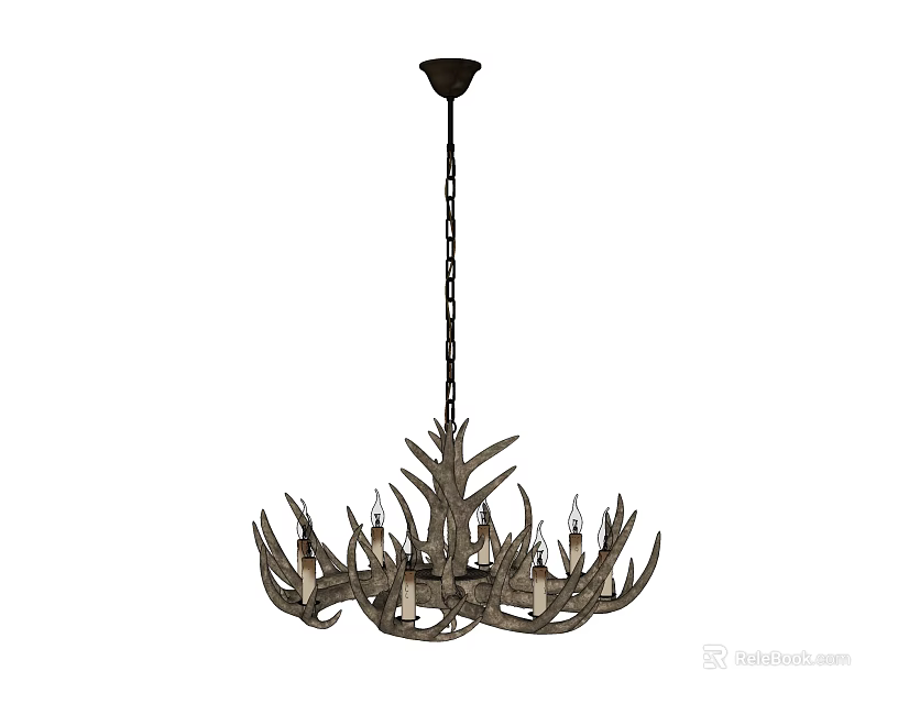Unique Shaped Chandelier With Antler Inspired Structure And Multiple Candle Holders Rustic Decorative Lighting Fixture 3d model