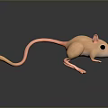3D Rendered Pink Mouse Character With Slender Tail Large Black Eyes On Glossy Black Surface