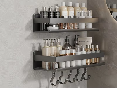 Bathroom Accessories Wall Mounted Shelves With Toiletries Storage Racks And Hooks 3d model