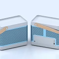 Portable Bluetooth Speakers With Square Design Light Blue Mesh And Wooden Handle