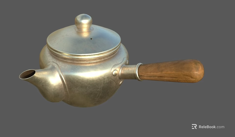 Vintage Silver Teapot With Wooden Handle And Shiny Metallic Body 3d model 