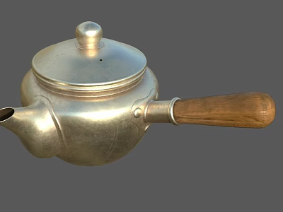 Vintage Silver Teapot With Wooden Handle And Shiny Metallic Body 3d model