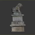 Traditional Decorative Stone Lion Sculpture Standing On Tiered Stone Pedestal