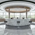 Modern Service Hall With Marble Reception Desk And Wooden Walls