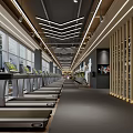 Modern Gym Interior With Spacious Layout Treadmills Strength Training Equipment Yellow Seats And Mirrors