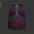 Purple Hat Shaped Sculpture With Symmetric Ear Like Structures And Spiral Decoration