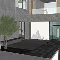 Natural Garden Landscape With Stone Wall Tree And Paved Entrance Area