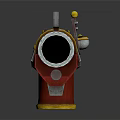 Vintage Metal Cannon Weapon Featuring Red Yellow Accents And Rustic Decorative Details