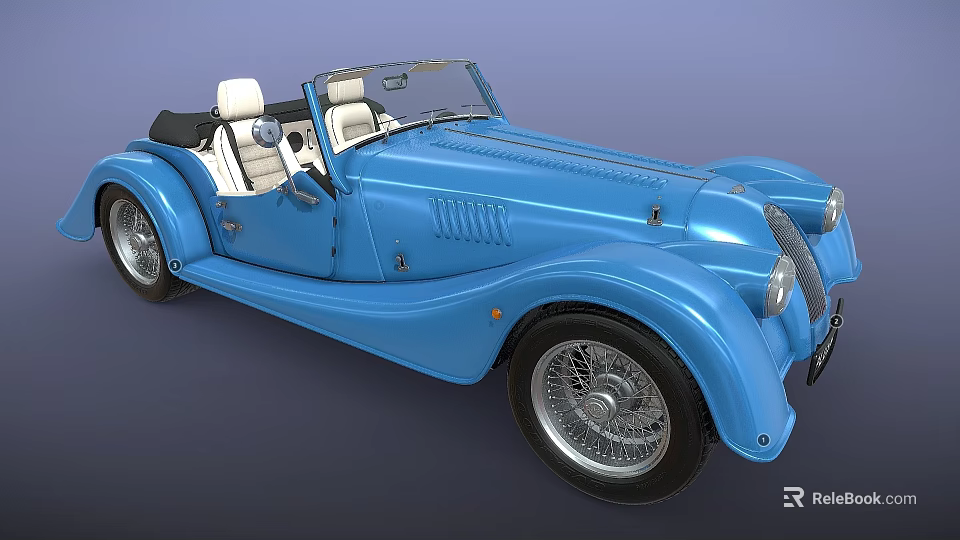 Blue Vintage Convertible Car With Open Top And Retro Classic Design 3d model 