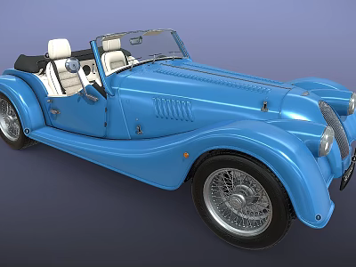 Blue Vintage Convertible Car With Open Top And Retro Classic Design 3d model