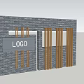 Contemporary Feature Wall With Gray Brick And Wooden Vertical Slats Logo Panel