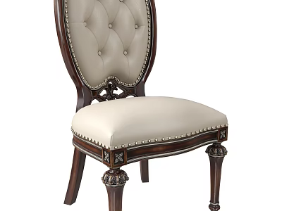 Classic Traditional Dining Chair With Tufted Backrest Light Upholstered Seat And Dark Wooden Carved Feet 3d model