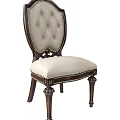 Classic Traditional Dining Chair With Tufted Backrest Light Upholstered Seat And Dark Wooden Carved Feet