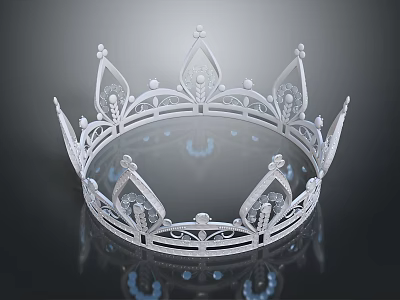 Exquisite Silver Crown Jewelry With Intricate Patterns Decorative Spikes And Gemstone Accents 3d model