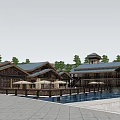 Waterfront Wooden Building Complex With Roofed Terraces And Scenic Surroundings