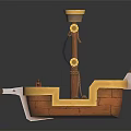 Toy Water Transport Boat Model With Blue Emblem Sail And Brown Yellow Hull