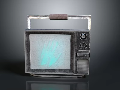 Vintage Retro Television With Green Handprint On Screen Brown Handle And Metal Frame 3d model