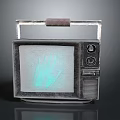 Vintage Retro Television With Green Handprint On Screen Brown Handle And Metal Frame