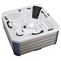 Modern White Square Whirlpool Bathtub With Bubbling Water Jets Control Panel And Blue Accents