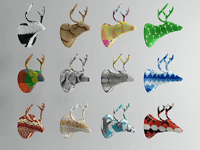 Colorful Animal Head Wall Decor With Various Woven Patterns And Styles 3d model