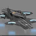 Futuristic Black Aircraft Model With Multiple Blue Propellers And Landing Gear