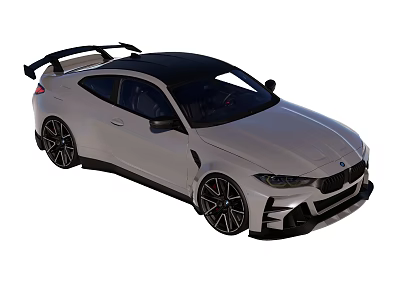 Silver Sports Car With Black Roof Rear Spoiler And Large Black Rims Sporty Design 3d model
