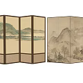 New Chinese Style Screen Partition Folding Screen Decorative Painting Wallpaper Silent Wind Screen Rattan Screen 3d model