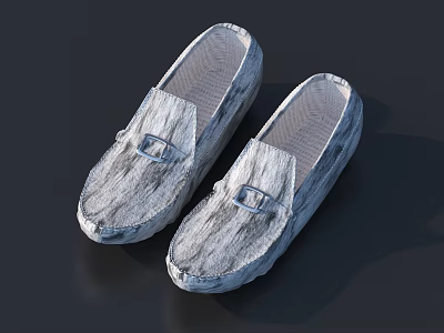 Gray And White Casual Loafers With Wood Grain Texture And Metal Buckle Design 3d model