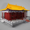 Traditional Chinese Ancient Architecture With Yellow Roof Red Pillars Red Doors And White Railings