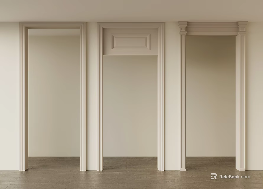 Modern Decorative Door Arches with Molding in Minimalist Interior Design and Beige Walls 3d model 