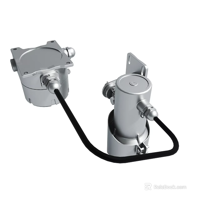 Silver Metal Mechanical Components With Black Connecting Cable And Mounting Brackets 3d model 