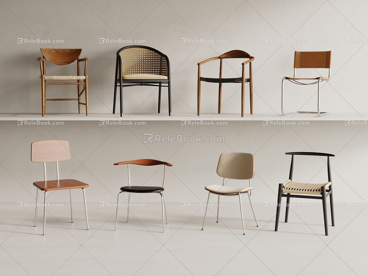 Middle Style Single Chair Dining Chair Writing Chair 3d model