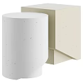 Modern Geometric Side Tables In Light Tones With Speckled Finish And Cube Cylinder Shapes