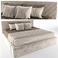 Modern Double Bed with Diamond Tufted Headboard Multiple Pillows and Plush Comforter 3d model