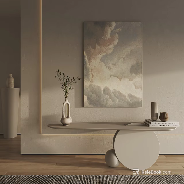 Sophisticated Modern Interior With Wall Art Vase Greenery And Decorative Console Table 3d model