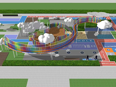 Colorful Children's Playground Featuring Rainbow Slides Cloud Shapes And Play Areas 3d model
