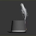 Stylish Gray Top Hat With White Feather Trim And Decorative Accents