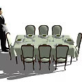 Elegant Dining Table Set with Tablecloth Chairs and Tableware for Service
