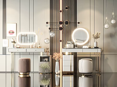 Modern Vanity Table Interior With Backlit Mirror Velvet Stool And Gold Accents 3d model