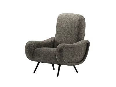 Modern Gray Fabric Single Sofa With Curved Armrests And Black Legs 3d model