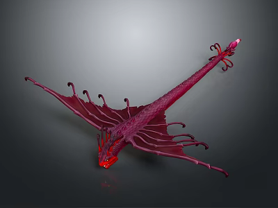 Vibrant Red Purple Winged Dragon Sculpture Detailed 3D Fantasy Art Model 3d model
