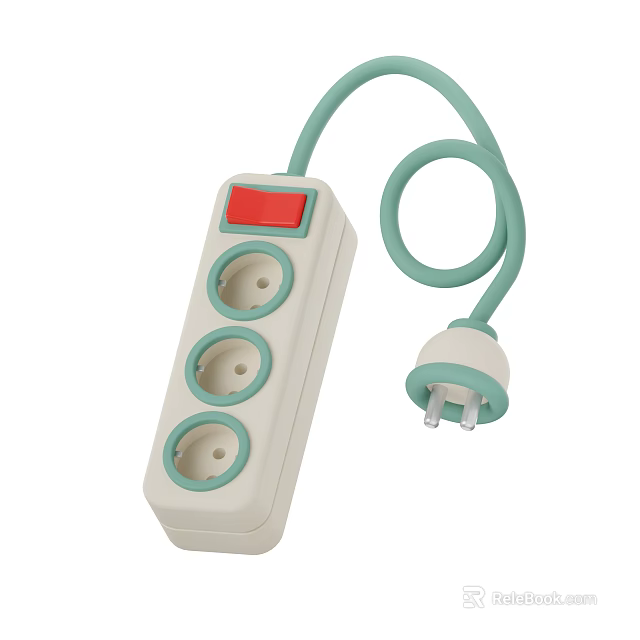 Smart Machine Power Strip Featuring Multiple Sockets On Off Switch And Light Green Connecting Cable 3d model 
